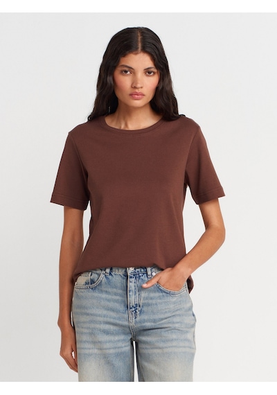 Dilvin 31763 Bisiklet Yaka T-shirt-açık Kahve Açık Kahve