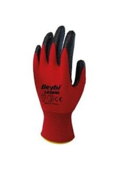 Beybi Zebra Nitril Kaplama Örme Eldiven Kırmızı 2 Çift