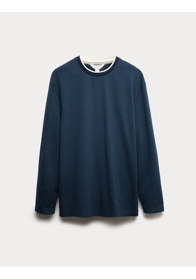 Marks & Spencer Saf Pamuk Dokululu Pijama Üstü T07005134 Lacivert