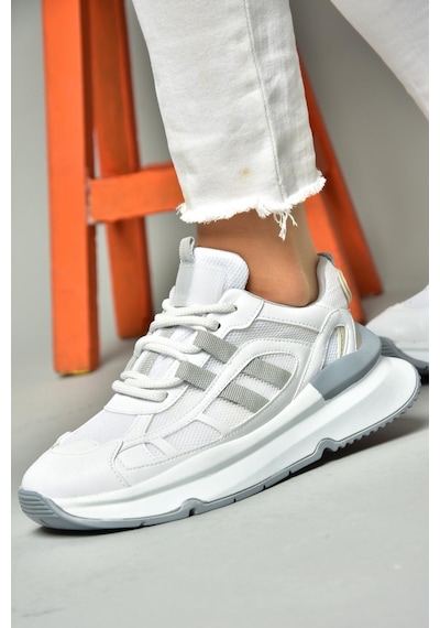 Fox Shoes S973017604 Beyaz/gri Kumaş Sper Ayakkabı Sneakers Beyaz - Gri