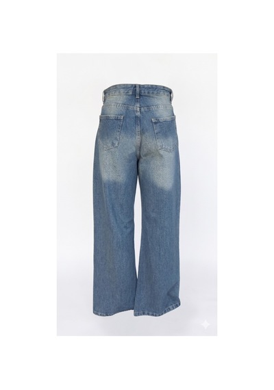 Bluemarlin Yeşil Tint Taşlı Bol Paça Tam Kalıp Denim Kot Pantolon Yeşil