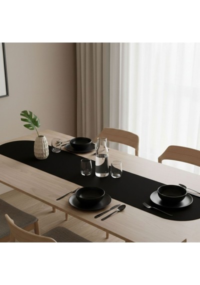 1 Adet Deri Runner-40x140 Cm-deri Masa Örtüsü Siyah