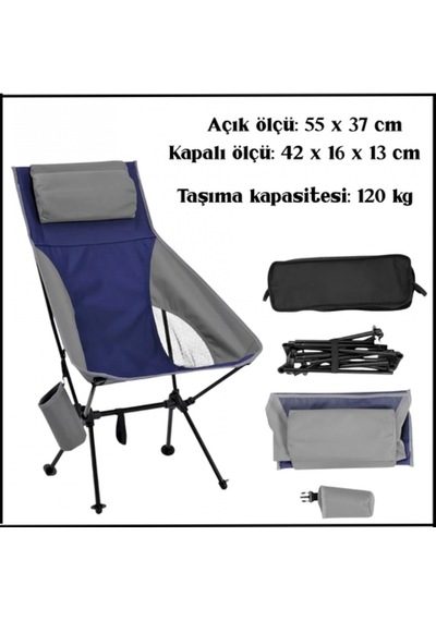 Uyguna-yakala Mavi/gri Katlanabilir Kamp Sandalyesi - Bardaklıklı -22d-bg Çok Renkli