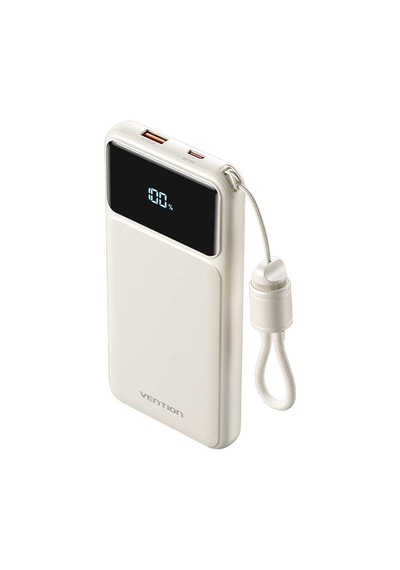 Vention 10000mah 22.5w Powerbank Usb-c + Usb-a Dahili Askı Kablolu Led Ekranlı Beyaz