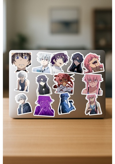 Mirai Nikki The Future Diary Anime Telefon Laptop Yapışkanlı Folyo Sticker Paketi 23 Adet Çok Renkli