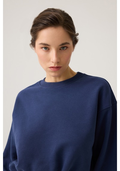Los Ojos Lacivert Geniş Kalıp Beli Büzgülü Crop Sweatshirt Cropped Pullover Lacivert Lacivert
