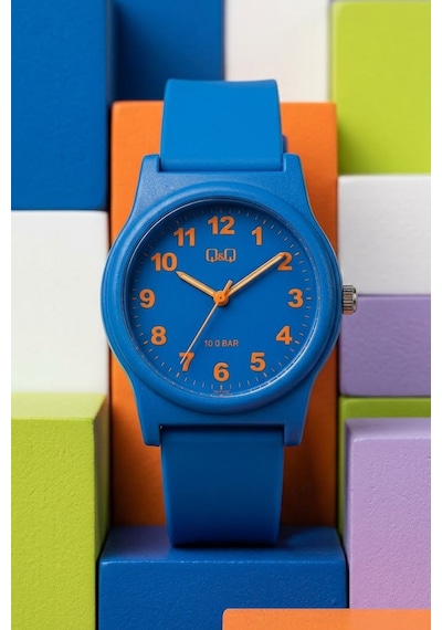 Q&q Qcg2225 Saks Mavi Rakamlı Silikon Kordonlu 38 Mm Su Geçirmez Unisex Kol Saati