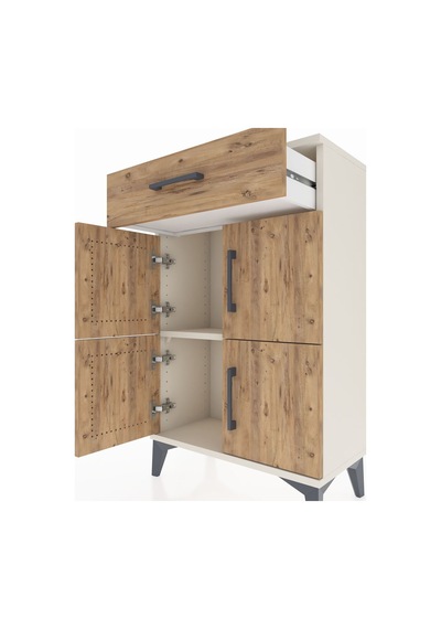 Arges Komodin Tek Raflı Tek Çekmeceli 4 Kapaklı 60x30x96 Aytaşı-çam Aytası