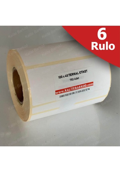 Termal Etiket 100X40 - Barkod Etiketi 6 Rulo 4.500 Adet
