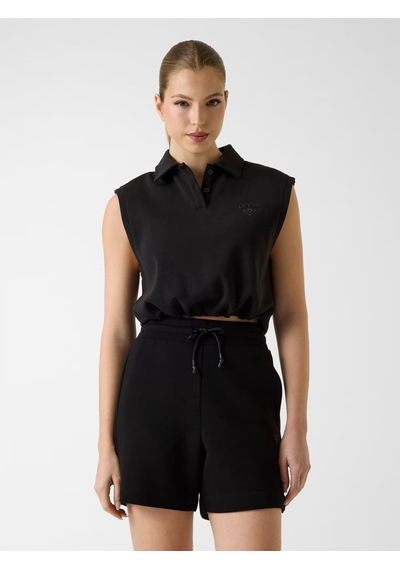 Guess Habi Kolsuz Kadın Polo Crop T-shirt V6gp02k2956 Siyah