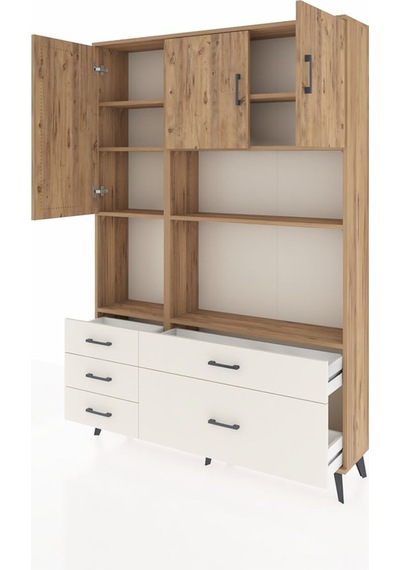 Arges Dolap 8 Raflı 5 Çekmeceli 3 Kapaklı 132x30x195 Çam-çam/... Çam