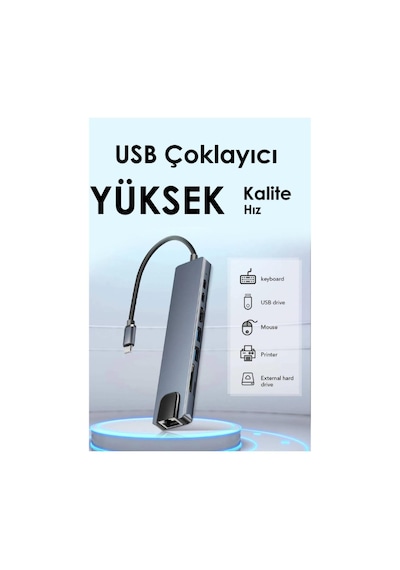 Apple Uyumlu MacBook Pro Air Usb Type-c 8 Hub Dönüştürücü Çevirici Çoklayıcı Usb Hdmı Micro Sd 8in1