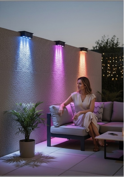Güneş Enerjili 3 Led Li Duvar Aydınlatma Köşebent 5 Renkli Dekoratif Aydınlatma Bahçe Dekorasyon