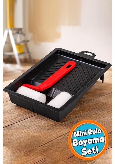 Hobi Seti Mini Rulo Ve Boyama Kabı 14x21,5 Cm Pratik Kullanım Dayanıklı Boya Tepsisi Seti