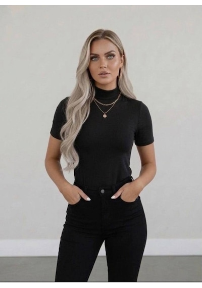 Hashtag Kadın Balıkçı Yaka Yarım Kol Body 4'lü Set Viskon Kumaş Siyah, Vişne Çürüğü, Lacivert, Antrasit