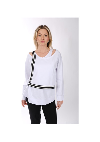 Ysatis Minimalist Oversize V Yaka Uzun Kol Kadın Bluz - Günlük & Özel Gün Beyaz