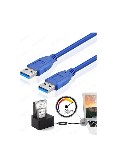 BK Teknoloji Yüksek Hızlı USB 3.0 Erkek-Erkek Data Kablosu 50 CM