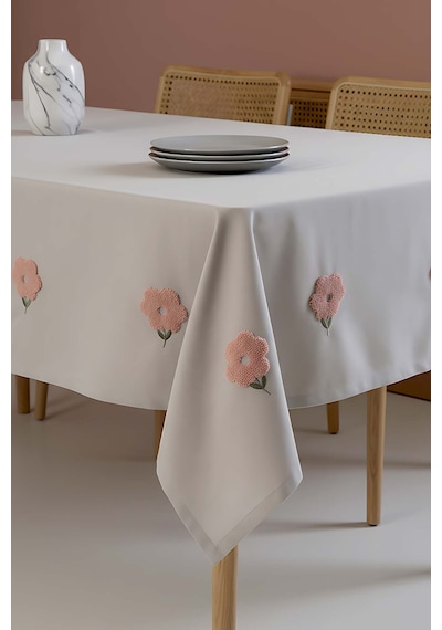 Rivaistanbul Florita Gri Punch İşlemeli Dertsiz Leke Tutmaz Masa Örtüsü 160x220 Cm Gri