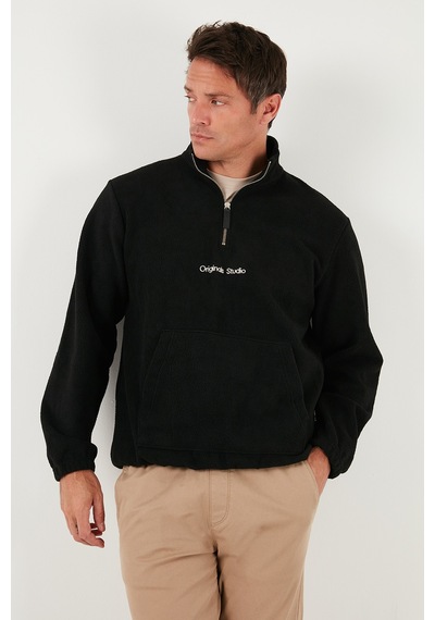 Buratti Regular Fit Yarım Fermuarlı Dik Yaka Yumuşak Dokulu Erkek Sweat 59060661 Siyah