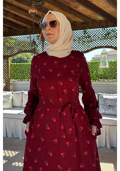 Rabia Şamlı Gül Bordo Elbise Normal