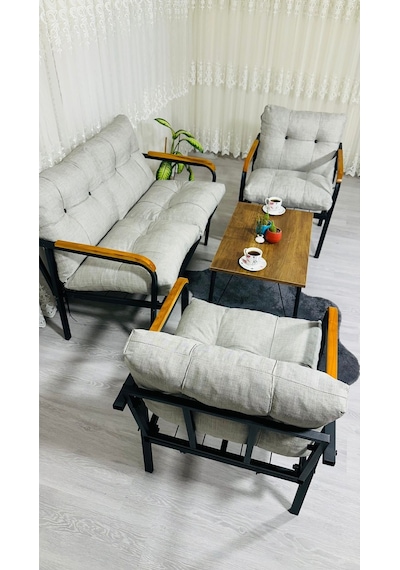 Madame Home Kaktüs Balkon, Bahçe,teras,cafe - Salon - Metal Kanepe Koltuk Takımı - 2 1 1 Sehpa Açık Gri
