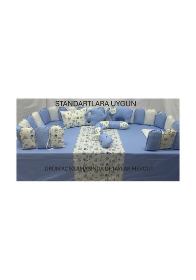 Montessori Uyku Seti, Çift Yönlü, 90x190, %100 Koton, 8 Parça, Nevresim 155 215, Lastikli Çarşaf Mavi Mavi