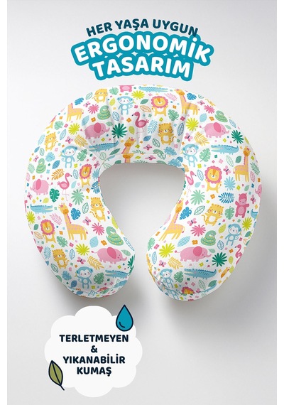 Sevimli Hayvan Desenli Pamuklu Boyun Yastığı - Renkli Tropikal Temalı Seyahat Yastığı Buzlu Kanyon Menekşe