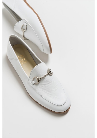 Luvishoes F03 Beyaz Cılt Derı Kadın Babet Beyaz
