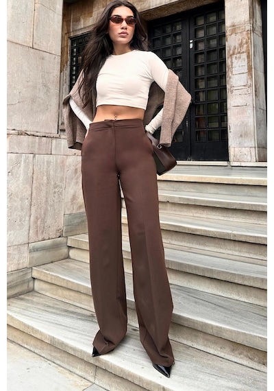 Madmext Kahverengi Yüksek Bel Kumaş Pantolon Mg2284