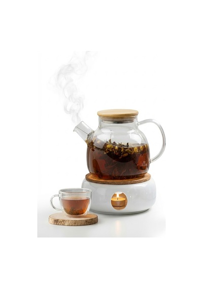 1000 Ml Bambu Kapaklı Isıya Dayanıklı Borosilikat Cam Demlik Ocak Üstü Şeffaf Bitki Çayı Demliği