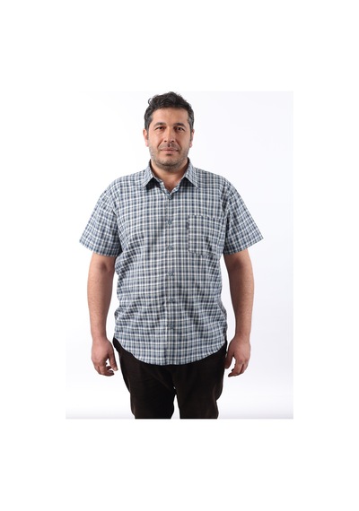 Tousus Kısa Kol Ekose Pamuklu Erkek Gömlek Kk-8071-tss Lacivert