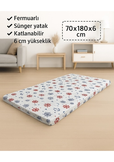Sünger Yatak 70x180x6 Cm, Yer Yatağı, Balkon Sedir Yer Minderi,şantiye,karavan,deprem Yatağı-marin