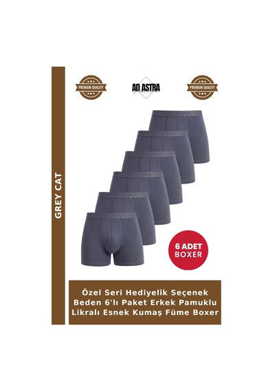 Grey Cat Özel Seri Hediyelik Seçenek Beden 6'lı Paket Erkek Pamuklu Likralı Esnek Kumaş Füme Boxer