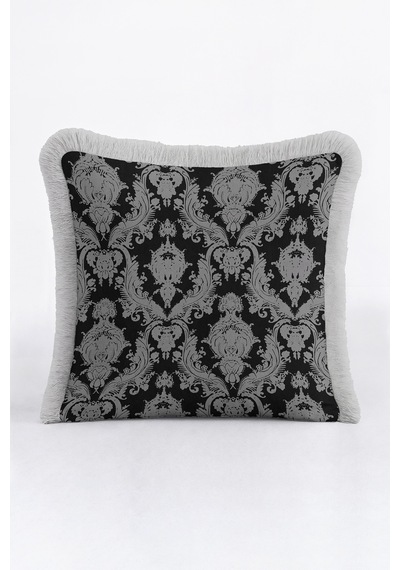 Lüks Damask Barok Desenli Saçaklı Yastık Kılıfı - Zarif Avangart Siyah Gri Püsküllü Kırlent Kılıfı Puslu Kanyon Halo Lüks Damask Barok Desenli Saçaklı Yastık Kılıfı - Zarif Avangart Siyah Gri Püsküllü Kırlent Kılıfı Puslu Kanyon Halo