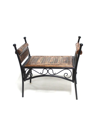 Eskitme Ahşap Ferforje Puf Tabure 63x38x62 Cm. Kna248 Eskitme Siyah