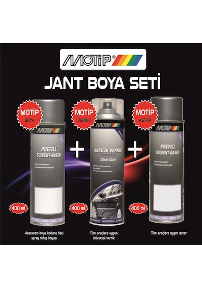 Motip Akrilik Jant Boyama Seti Universal Vernik + Astar 400 Ml