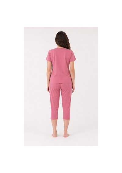 Pijamask Kadın Gül Kurusu Positive Baskılı Kısa Kollu Kapri Pijama Takımı Pamuklu Yazlık Ev Giyimi P14-50 Pembe