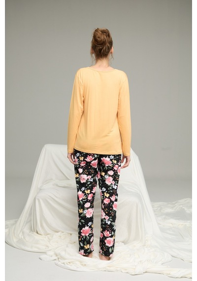 Siyah İnci Örme Pamuklu Pijama Takım25240202 sari