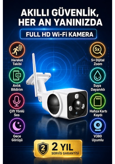 3mp Wifi Full Hd Kablosuz İç Ve Dış Mekan Balık Gözü Sd Karta Kayıt Yapan Telefondan İzleme Yapılabilen Güvenlik Kamerası