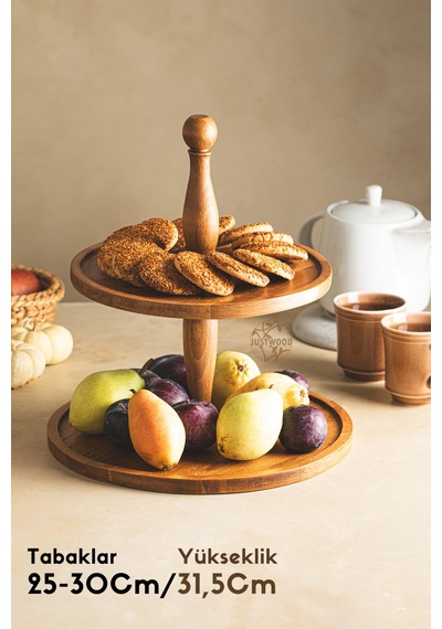 4'lü 2katlı Kek Standı,25 Cm Mummy, 29 Cm Piramit,17x30 Cm İçi Oymalı Set + Kesme Tahtası Hediyeli Kahverengi