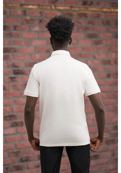 Advante Rahat Kesim Örme Dokumalı Cepli Polo Yaka T-shirt krem
