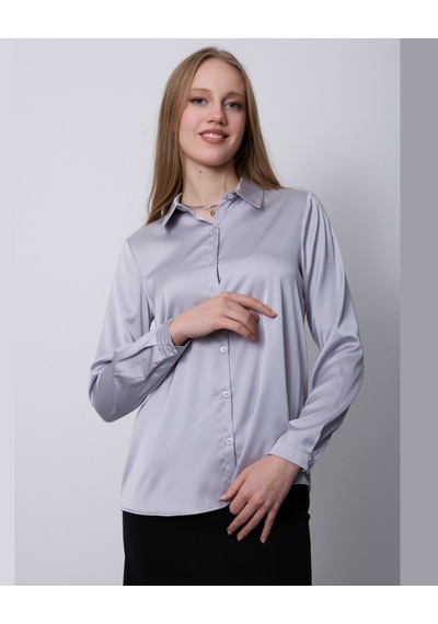 Pera Moda Saten Yüzeyli Fitted Gömlek Gri