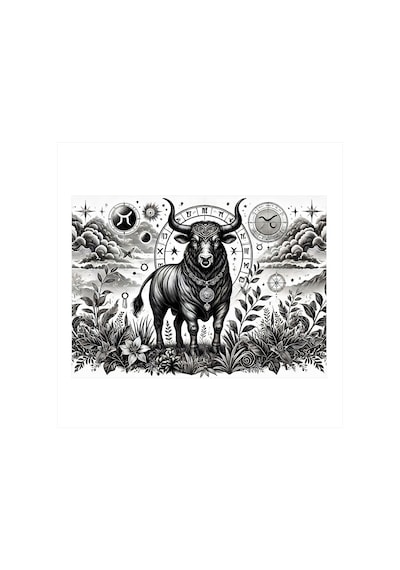 Astroloji Ve Siyah Boğa Art Mdf Tablo