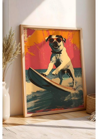 Sörf Yapan Köpek Çerçeveli Tablo - Pop Art Poster Tablo