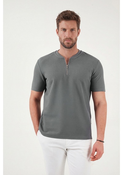 Buratti Pamuklu Regular Fit Yarım Fermuarlı Erkek T Shirt 5902653 Açık Haki