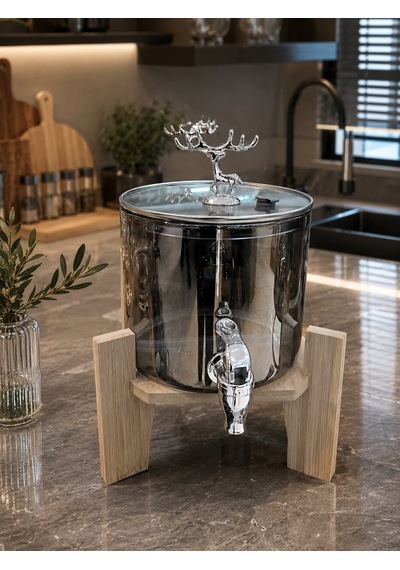 Qerhome Gümüş Başlıklı Geyik Figürlü Lüx Füme Şerbetlik & Sebil 2.5 Litre
