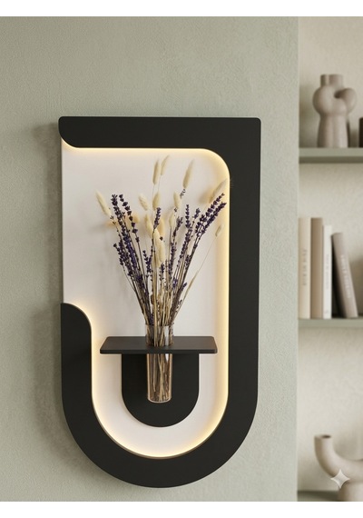 Akasya Ahşap Pilli Ledli İskandinav Tarzı Salon Duvar Rafı Modern Çiçeklik 40 X 75 Cm Parisgrisi - Antrasit