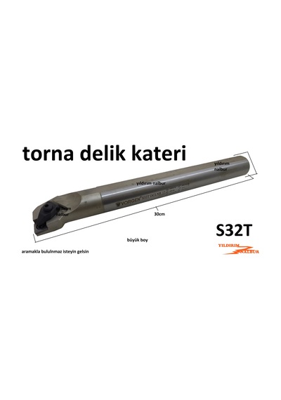 Torna Delik Kateri S32t Elmaslı Torna Kater 30cm Uzun Duble Büyük