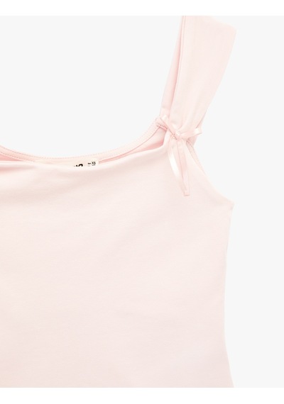 Koton Pamuklu Slim Fit Kolsuz Kare Yaka Fiyonklu Bluz Pembe 6sal30214ık Gül