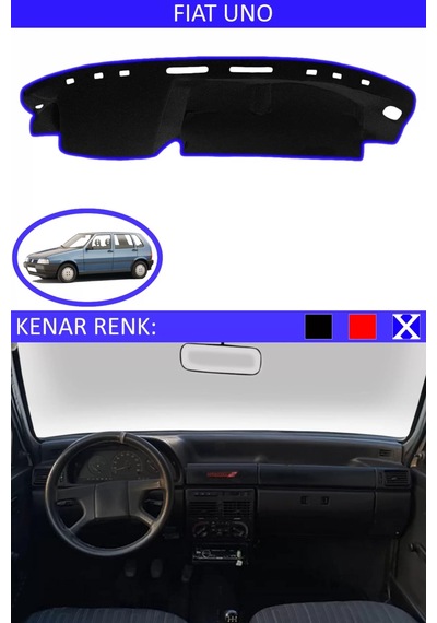Torpido Koruma Halısı Siyah Kenar Renk Mavi Fiat Uno İle Uyumlu